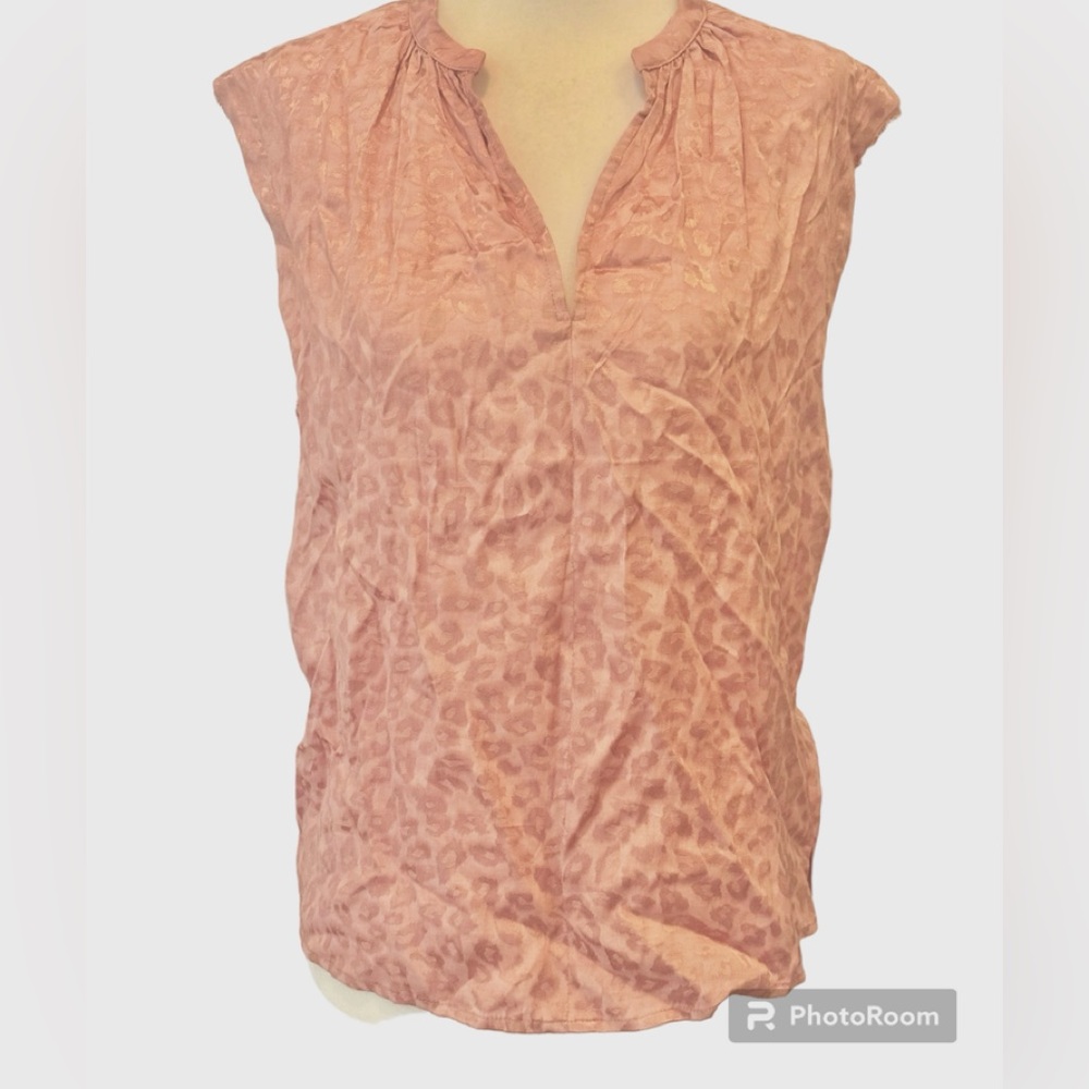 Anthropologie - Current Air - Pink Leopard Print, Lace trimmed blouse - …